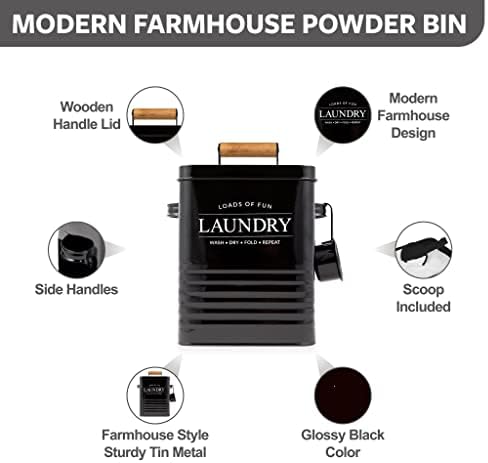 Calindiana Modern Farmhouse Metal Laundry Soap Dispenser Container Holder with Scoop for Laundry Room Decor and Space Saving Laundry Room Organization and Storage, Laundry Powder Container, Black - Image 2