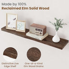 Floating Shelves for Wall Decor, Rustic Solid Elm Wood Live Edge Floating Shelves Wall Mounted, Wall Shelves with Invisible Bracket for Living Room Bathroom Bedroom Kitchen, 36 Inch Set of 2, Walnut - Image 3