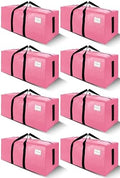 SWEET DOLPHIN 8 Pack 200LB Heavy-Duty Moving Bags with Wrap-Around Handles, Extra Large Storage Totes for Space Saving, Clothes Storage Bags, College Dorm Essentials, Pink, 24 Gal by SWEET+DOLPHIN
