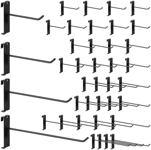 40Pcs 4" 6" 8" 10" Gridwall Display Hooks Assortment Set, Black Metal Grid Wall Panel Hanging Display Hook for Garage Shop Retail Storage, Wire Diameter 5mm/ 0.2” by Yauhar