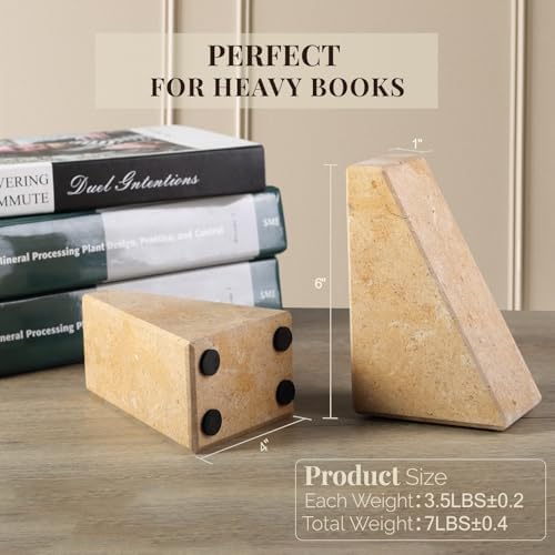 Koville Marble Bookends for Shelves, Large Bookends for Heavy Books, Non-Slip Heavy Duty Book Stopper for CD/Movies, Aesthetic Decorative Bookends for Shelves Table Home Decor(Brown) - Image 2
