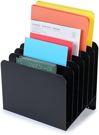 Huron Desktop File Binder Organizer Storage, Inclined Slant 6 Slot, Black Commercial Grade Steel by Huron