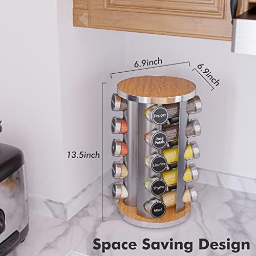 Revolving Spice Rack Set with 20 Spice Jars, Kitchen Spice Tower Organizer for Countertop or Cabinet -- Carousel Storage Includes 386 Spice Labels -- Desktop Rotating Seasoning Organizer - Image 4