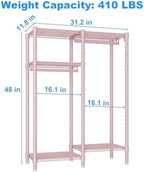 Ulif F1 Clothes Rack for Kids, Baby, Students, and Children's Room, 4 Tiers Portable Metal Closet Clothing Rack, Small Garment Rack with 2 Hanging Rod, 31.2" W x 11.8" D x 48" H, Pink - Image 3