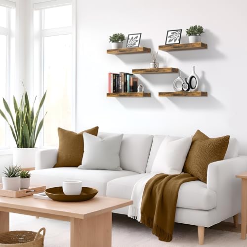 Sorbus 16 Inch Floating Shelves for Wall (5 Pack, Rustic Brown) - Image 7