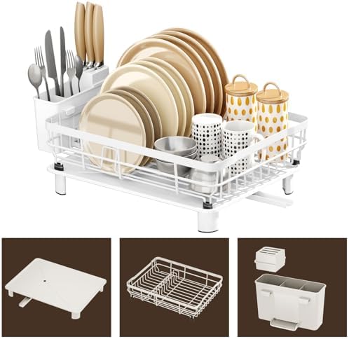 AIDERLY Metal Dish Drying Rack Automatic Drainage, White, Large - Image 2