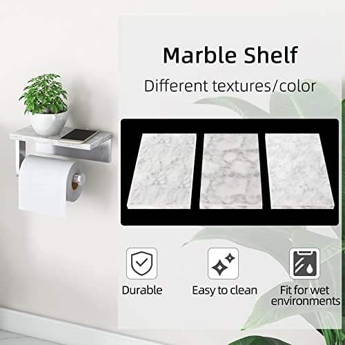 Gypie Toilet Paper Holder with Marble Shelf, Wall Mounted Brushed Nickel - Image 4