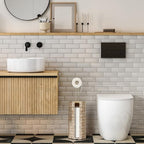 Toilet Paper Holder Stand with Lid Free Standing Storage for Bathroom Beige - Image 7