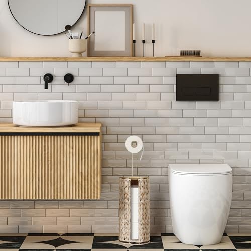 Toilet Paper Holder Stand with Lid Free Standing Storage for Bathroom Beige - Image 7
