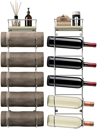 Sorbus Wall Towel Rack, 5-Tier Wood Shelf, Wall Mounted (Silver) - Image 6