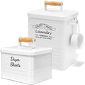 SSTATES Laundry Room Organization Set, Metal Laundry Detergent Pods Container and Dryer Sheet Holder with Lid, Laundry Powder Storage Bin with Scoop for Farmhouse Decor, (2 Pack, White) by SSTATESS