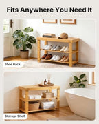 Amada 3 Tier Bamboo Shoe Rack Bench for Entryway, Living Room, Natural - Image 5