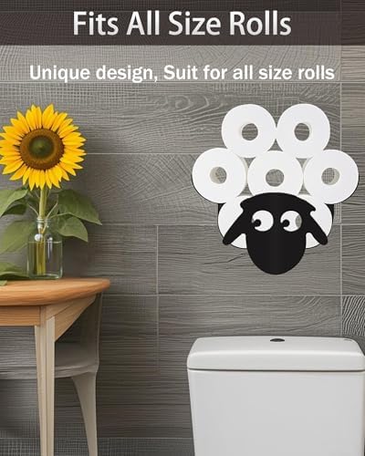 Funny Sheep Toilet Tissue Holder,Animal Paper Holders,Decorative Metal Papers Holder,Funny Toilet Animal Storage for Bathrooms,Bathroom Paper Organizer for Extra 8 Rolls Wall Mounted Art Decor - Image 3