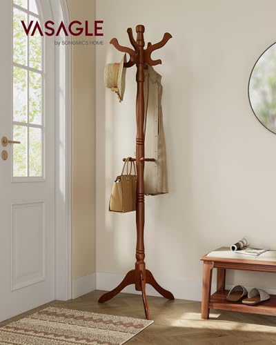VASAGLE Freestanding Coat Rack, Rubber Wood Coat Tree with 11 Hooks - Image 2