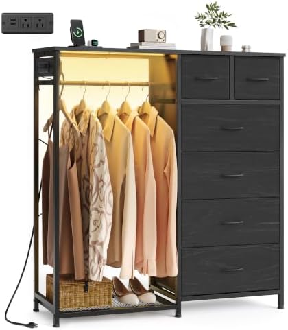 SONGMICS Dresser with Hanging Rod, Closet Organizer with 6 Fabric Drawers by SONGMICS