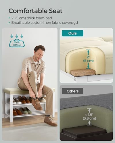 SONGMICS Shoe Bench, Entryway Bench with Cushion, Space-Saving - Image 4