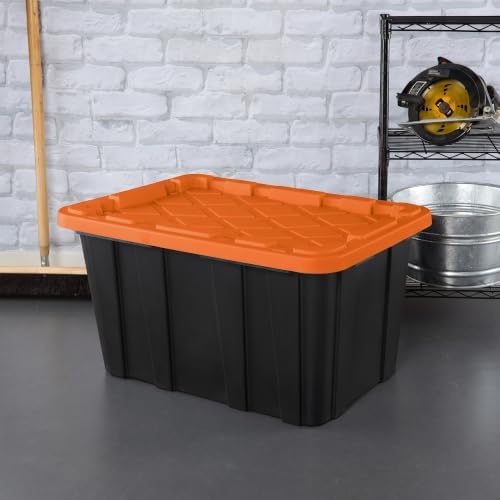 Sterilite 18 Pack 27 Gal Industrial Storage Tote with Snap Fit Lids, Orange - Image 5