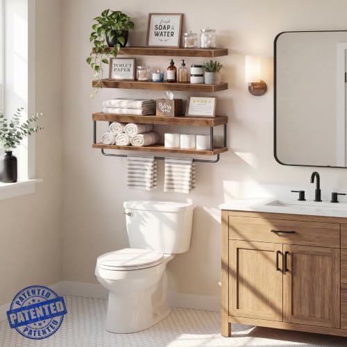 QEEIG Long Bathroom Floating Shelves Over Toilet (Brown, Set of 3, 31.5") - Image 4