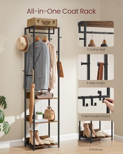 VASAGLE Freestanding Coat Rack, Hall Tree with Shelves, Steel Frame - Image 3