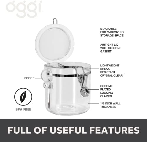 Oggi 4pc Clear Canister Set with Clamp Lids Airtight Containers in Sizes Ideal for Kitchen & Pantry Storage of Bulk, Dry Foods Including Flour, Sugar, Coffee, Rice, Tea, Spices & Herbs (Pack of 3) - Image 2