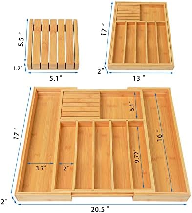 Wencrfat Silverware Drawer Organizer with Removable Knife Block and Dividers, Expandable Bamboo Kitchen Drawer Organizer, Flatware Utensil Cutlery Organizer for Drawer 8 Compartments - Image 6