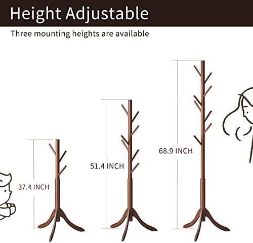 Coat Rack Freestanding, Coat Stands Entryway, Bamboo Coat Rack Hat Hanger 8 Hook for Jacket, Purse, Scarf Rack, Umbrella Tree Stand (Brown) - Image 3