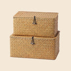 Nonam M&L Seagrass Storage Baskets with Lids, Woven Organizer Bins, Natural by Home