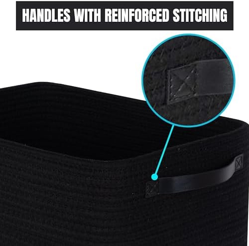 MINTWOOD Design 3-Pack Storage Baskets for Shelves, Decorative Baskets for Organizing, Woven Baskets for Storage, Book Basket Cube Bin Box, Pantry Closet, Shoe Organizer, Black / Black - Image 7