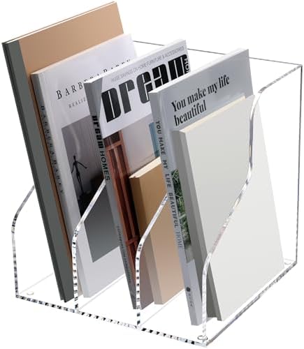HeZone Desk File Organizer, Acrylic Magazine File Holder with 3 Vertical Compartments Rack File Sorter for Office Home Classroom Desk Organization, Clear… by HeZone