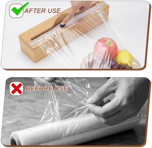 AHANDMAKER Wood Plastic Wrap Dispenser with Cutter Wall Mount Aluminum Foil Organizer for Kitchen Pantry Food Storage Cutting and Wrapping, Fits 13" Roll - Image 3