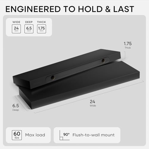 Homeforia 24 Inch Floating Shelves, High-End Solid Pine Wood, Set of 2 - Image 3