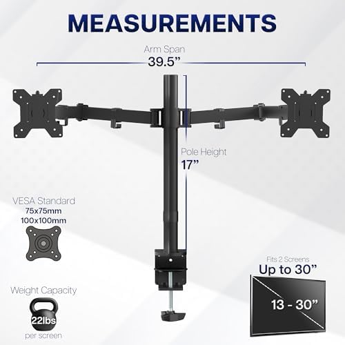 VIVO Dual Ultrawide Monitor Desk Mount, Heavy Duty Fully Adjustable Steel Stand, Holds 2 Computer Screens up to 38 inches and Max 22lbs Each, Black, STAND-V038 - Image 4