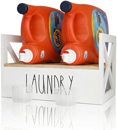 Detergent Holder for Laundry Room, Farmhouse Liquid Soap Dispenser, Detergent Storage Organization Stand with Drip Catcher Drip Tray Measuring Cup, Laundry Station Organizer by CHONIC