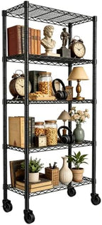 REGILLER 5-Wire Shelving Metal Storage Rack Adjustable Shelves,Standing Storage Shelf Units for Laundry Bathroom Kitchen Pantry Closet(Black,14.1" D x 30" W x 82" H,With Wheels) - Image 4
