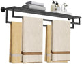 Double Towel Racks for Bathroom, 32Inch Double Towel Bar with Shelf, Towel Tack with Shelf, Wall Mount Towel Holder, Stainless Steel Towel Rod(Matte Black) by JXONEDAY