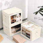 Homsorout Storage Bins with Lids, 3 Pack Large Storage Cubes with Window, Closet Bins with Lids & Handles, Fabric Box for Organizing Clothes, Towels, Books, Beige - Image 4