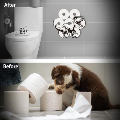 WADORN Funny Dinosaur Metal Toilet Paper Holder, Dino Decorative Metal Toilet Paper Storage for Extra 8 Rolls Funny Freestanding Safari Animal Wall Mounted Organizer for Restroom Bathroom Cabinet - Image 4