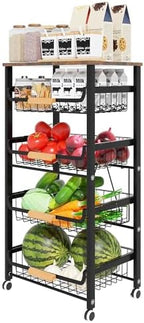 Fruit Vegetable Basket for Kitchen,5 Tier Pantry Organizers and Storage,Snack Organizer for Countertop,Pantry Cart,Metal Wire Storage Shelf Organizer Baskets for Kitchen, Pantry, Bathroom by Unknown