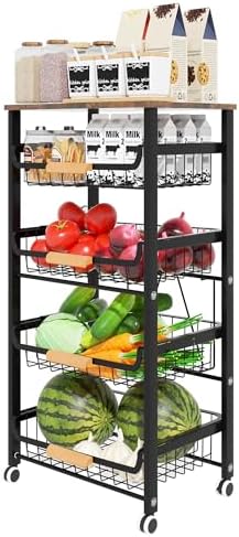 Fruit Vegetable Basket for Kitchen,5 Tier Pantry Organizers and Storage,Snack Organizer for Countertop,Pantry Cart,Metal Wire Storage Shelf Organizer Baskets for Kitchen, Pantry, Bathroom by Unknown