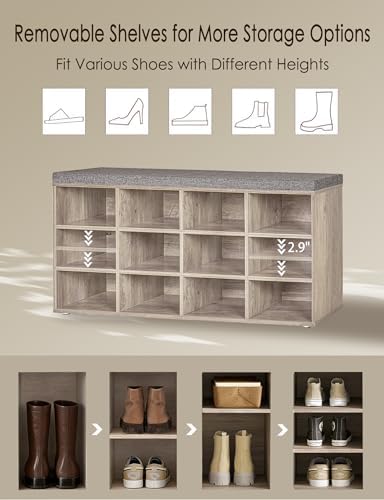 DINZI LVJ Shoe Storage Bench with Cushion, 40.9" Cubby Shoe Rack, 12-Cubby - Image 5