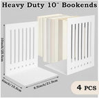 4 Pcs 10 Inch Heavy Duty Bookends Non-Skid Base, White - Image 4
