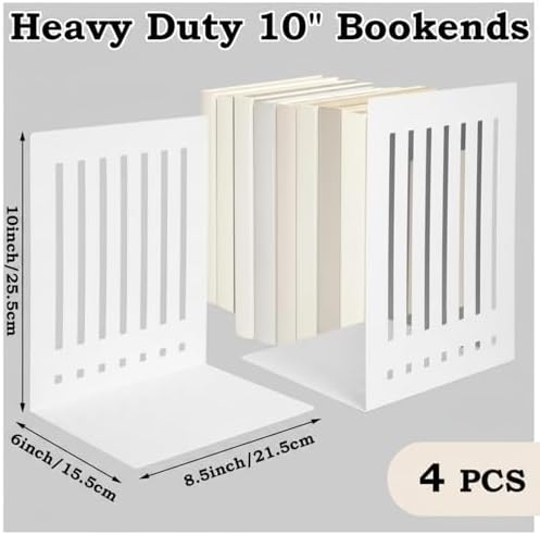 4 Pcs 10 Inch Heavy Duty Bookends Non-Skid Base, White - Image 4