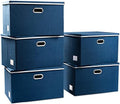 PRANDOM Extra Large Collapsible Storage Bins with Lids [5-Pack] Linen Fabric Foldable Storage Baskets Boxes Organizer Containers Cube with Cover for Bedroom Closet Office Nursery (22.8x15.75x13.8) by Prandom