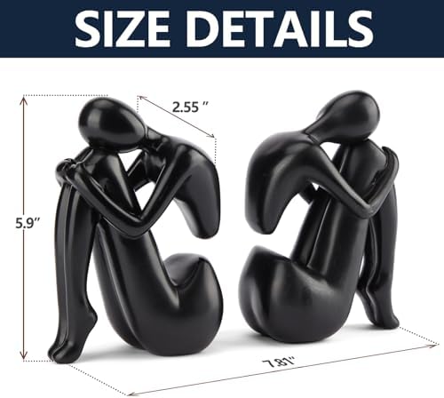 Black Book Ends Decorative, Girl Thinker Design, Modern Bookends for Shelves, Non-Skid Heavy Duty Resin Book Stopper for Books, Resin, 2Piece - Image 2