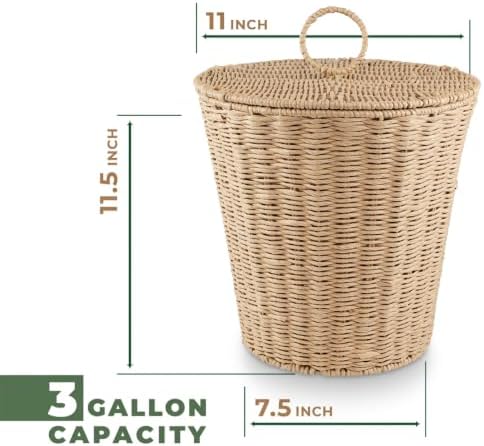 84ECO 3 Gallon Natural Woven Paper Trash Can with Lid and Liner for Bathroom - Image 7