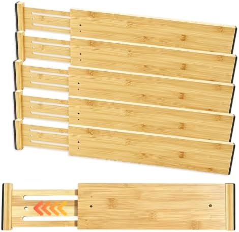 Joyeee Kitchen Drawer Dividers 6 Pack, 16.9-22.1" Adjustable Bamboo Drawer Organizer, 3.86" High Expandable Utensils Separators for Closet, Dresser, Bathroom, Bedroom, Office by Joyeee
