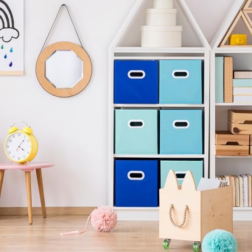 Stero Fabric Storage Cubes Bins, 13 inch Fun Colored Foldable Storage Baskets with Dual Plastic Handle for Home, Kids Room, Closet and Toys Organization, Multi Colored, Set of 6 - Image 5