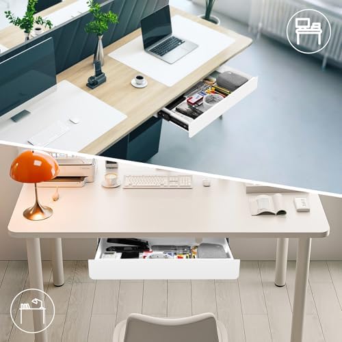 KHAMAL Under Desk Drawer Slide Out Large - Under Table Drawer 17.32" x 9.25", Pull-Out Storage Organizer With Cable Management For Home & Office (White) - Image 7