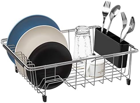 SANNO Dish Drying Rack, Large Dish Rack Adjustable Deep Dish Drainer with Removable Silverware Holder, Deep Large Dish Rack in Sink On Counter, Expandable Arms, Stainless Steel - Image 5