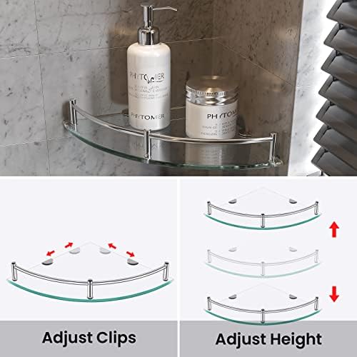 Glass Corner Shelves Tempered Bathroom Eestantes para Baños with Rail Wall Mounted Drill Hole for Corner Shower Shelf for Inside Shower 2 Pack（Sliver） - Image 5